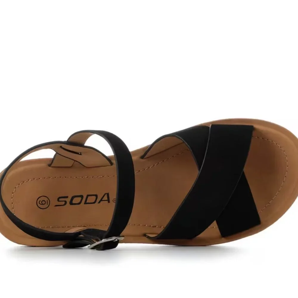 Soda Women's Black Chester-S Wedge Sandals/NIB/7 - Picture 6 of 15